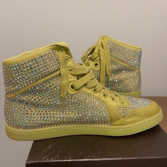 Gucci Rhinestone Covered Coda Hi-Top Sneaker in Hot Yellow 40 - Picture 5 of 6